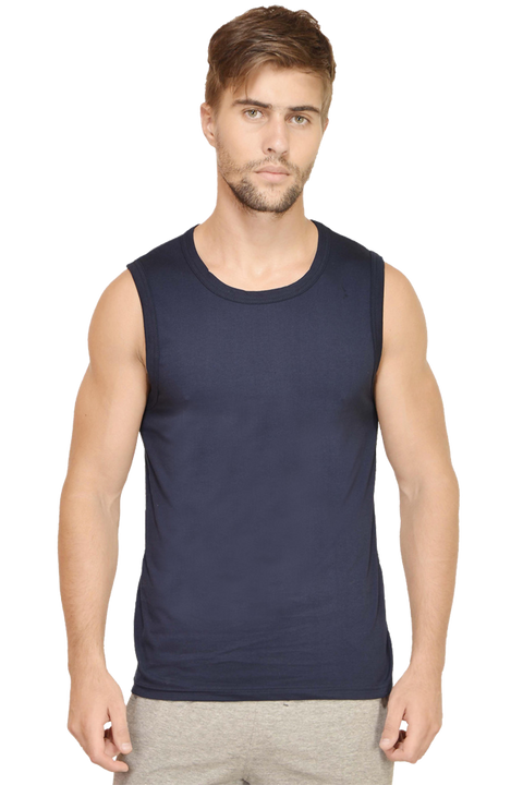 ROUND NECK SLEEVELESS T-SHIRT NAVY BLUE